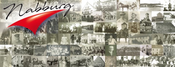 Die Fotomontage &quot;Sammelsurium&quot; zeigt s/w-Bilder aus dem Archiv des Stadtmuseums. Links oben ist das Logo der Stadt Nabburg eingebunden.